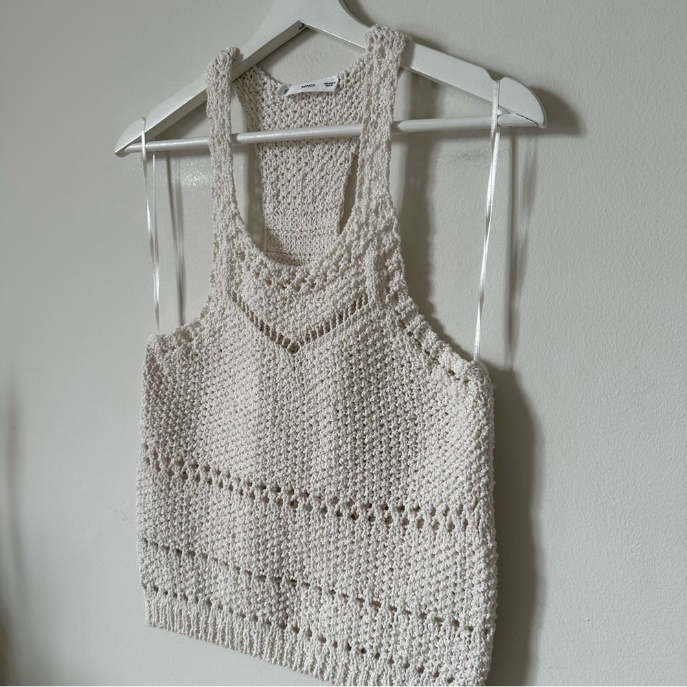 Mango Cream Knit Crop Tank Top Sleeveless Cropped Sweater Size M - Picture 3 of 7